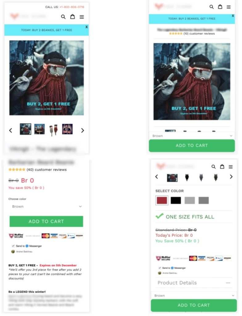 Split Testing Shopify Product Pages example mobile UX test