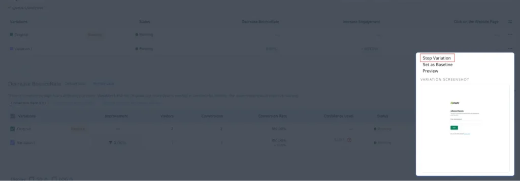 Stop variation in Convert Experiences