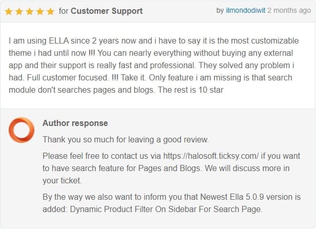 best converting Shopify theme Ella positive review