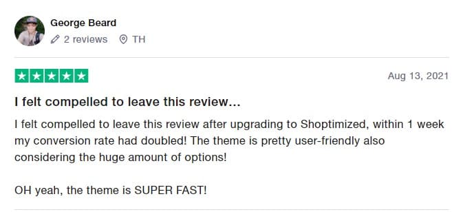 best converting Shopify theme Shoptimized positive review