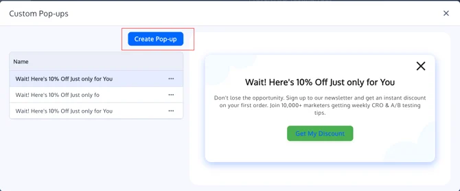 configure the content and layout of the pop-up.