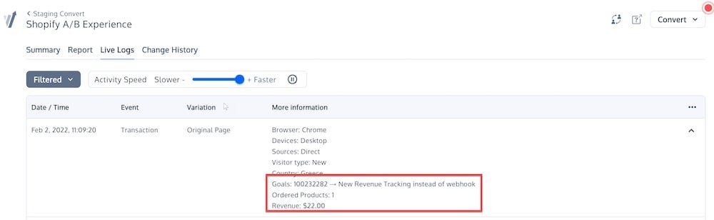 Convert App Shopify liveLogs