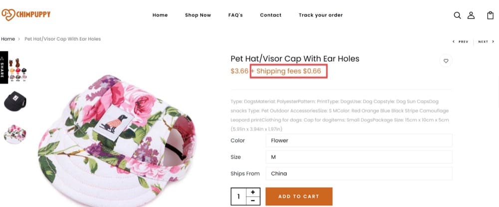 multipage test shipping fees on product page example