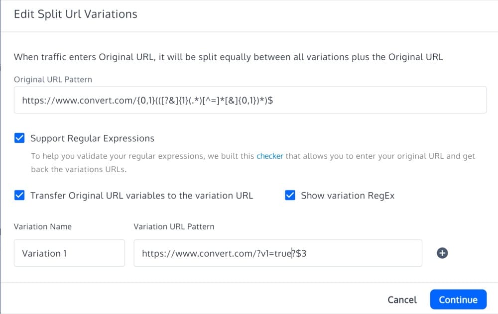 split URL variation regex variation URL pattern