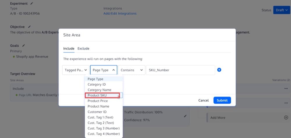 Run a Shopify A/B Test for a specific product SKU when using Convert Experiences