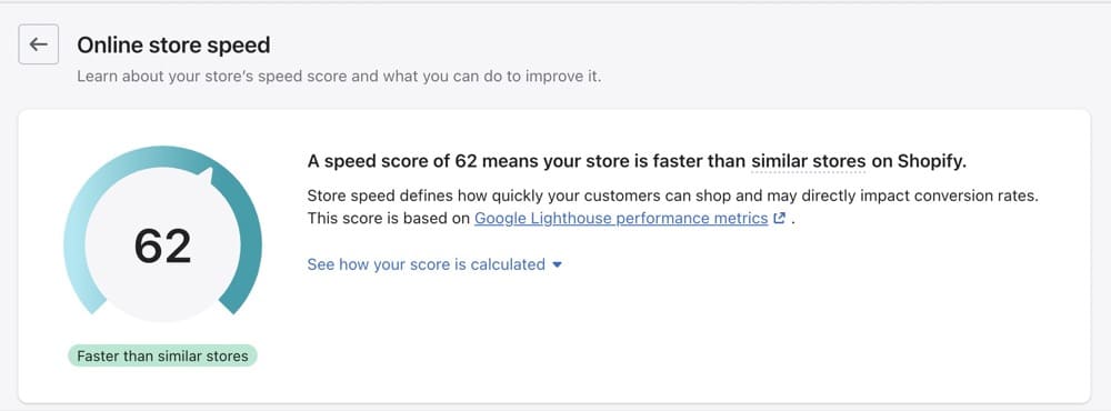 check online store speed on Shopify