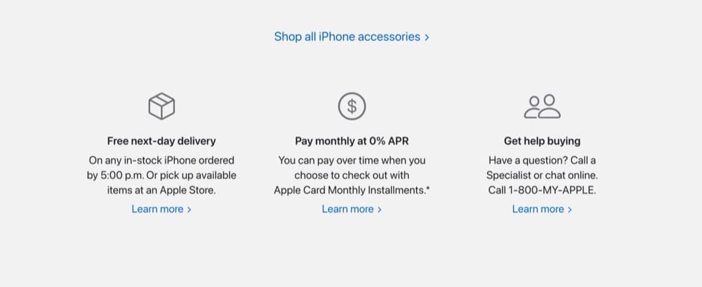 Apple product page analysis important links for customer service, shipping, payment