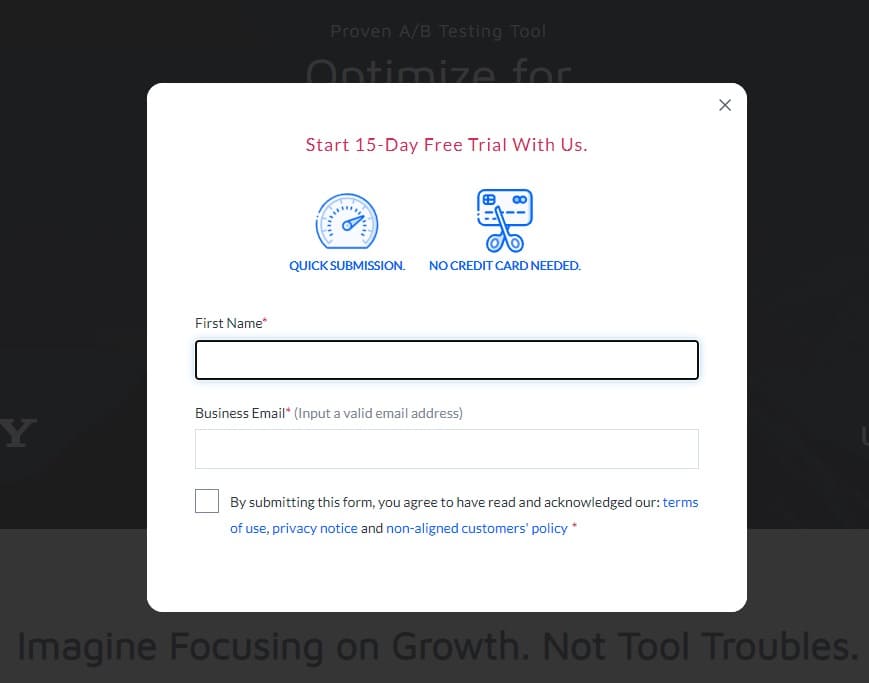 Convert Experiences free trial pop up