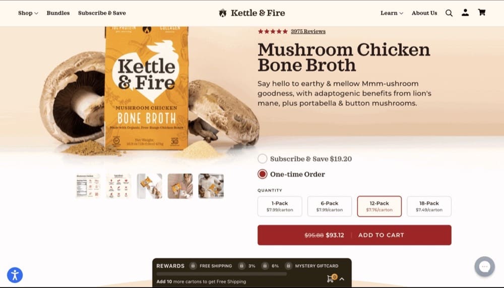 On the bottom of the product page, Kettle & Fire has a reward bar