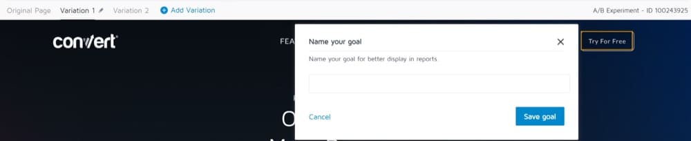 Track clicks as a goal option in the Convert Visual Editor