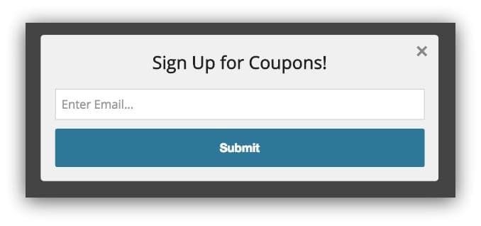 example of coupon popup on product page
