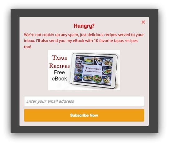 example of subscription popup on product page