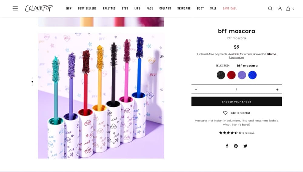product website example Colorpop