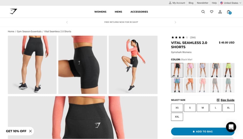 product website example Gymshark