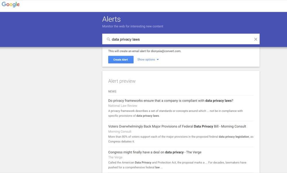 setting up Google Alerts for the appropriate terms