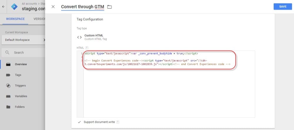 Insert Convert tracking code, using Google Tag Manager, in Convert Experiences