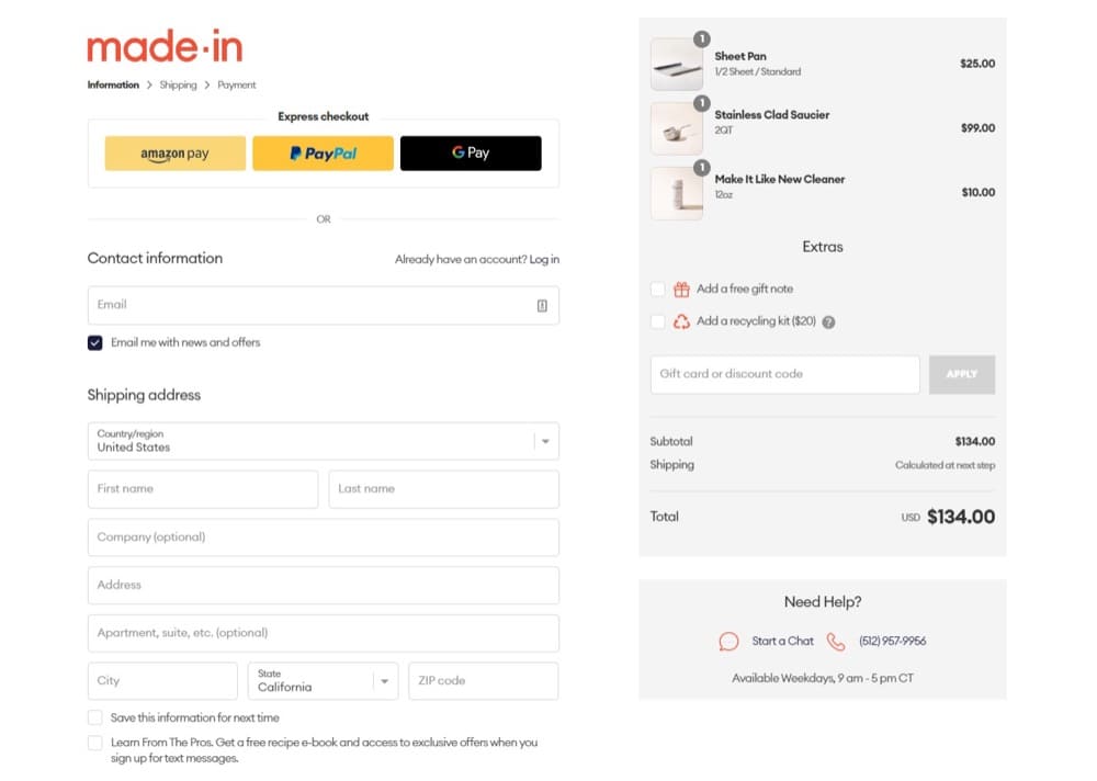 Example of express checkout on ecom store page