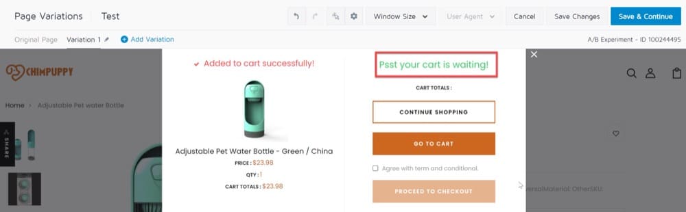 Set up a Convert Deploy to add cart notifications for your visitors