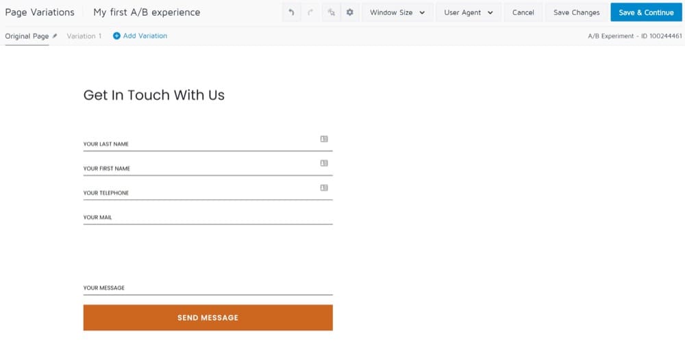 Testing out variations of landing page sign-up forms in Convert Experiences