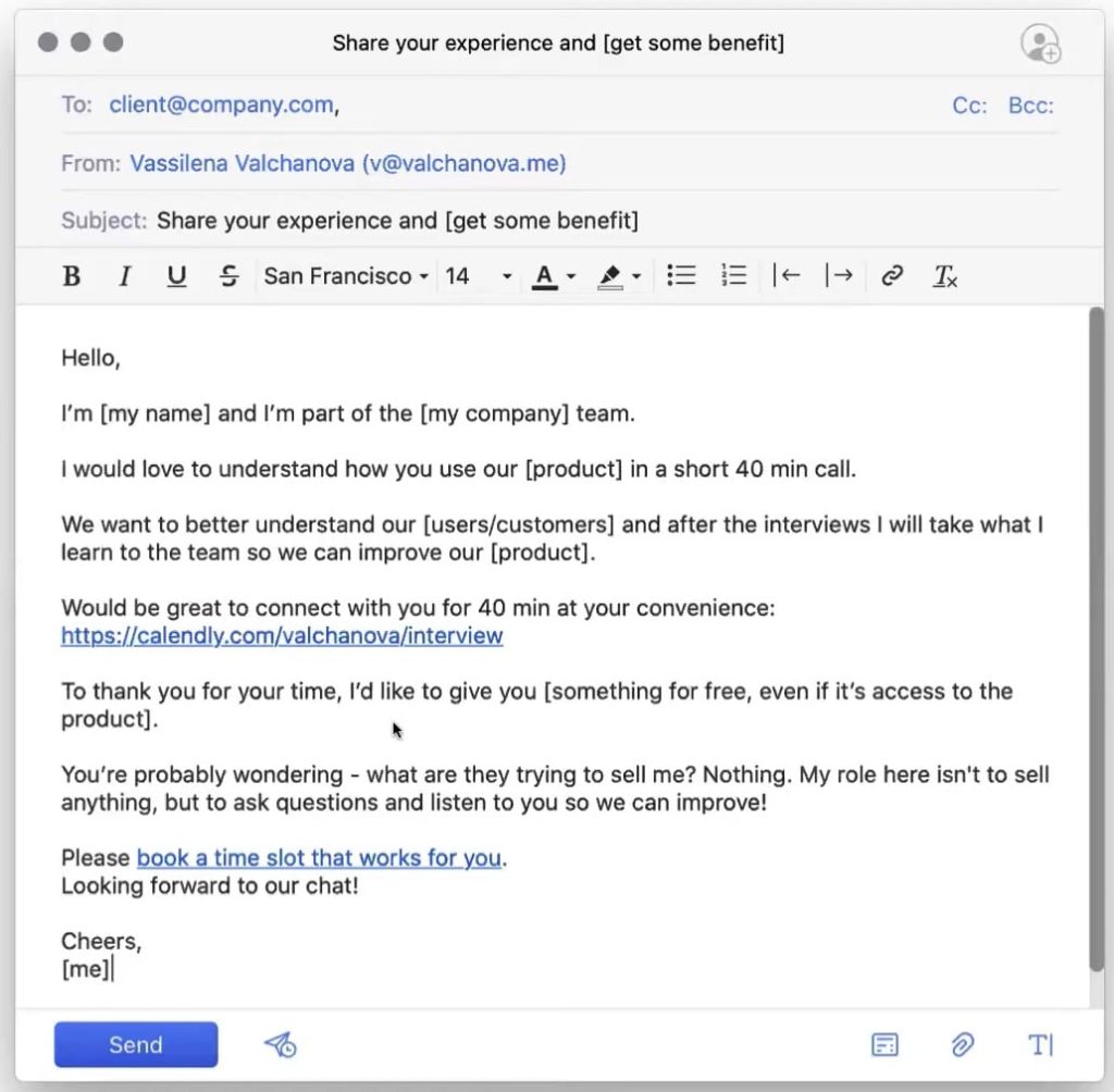 example of email to build customer persona