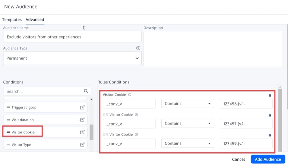 Set Audience Condition based on Visitor Cookie in Convert Experiences