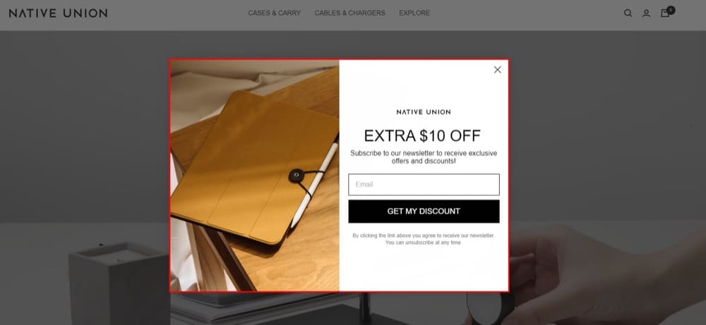 Shopify product page optimization example of popup