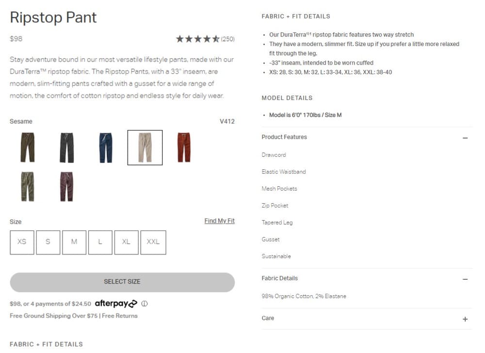 Shopify product page optimization product description examples Vuori