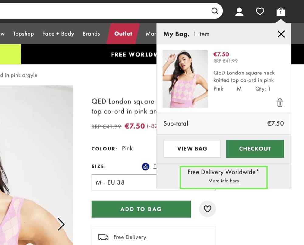 Shopify A/B test cart page test idea final price display Asos.com