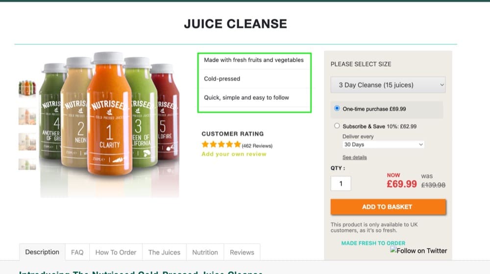 Shopify A/B test product page idea highlight top benefits NutriSeed.co.uk