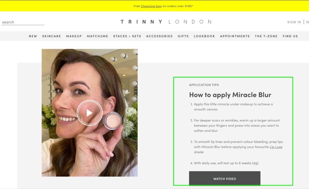 Shopify A/B test product page idea how to use section TrinnyLondon.com
