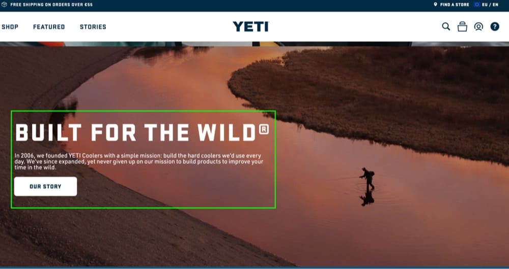 Shopify Store A/B Test Idea Homepage Founder's Story Yeti.com Example