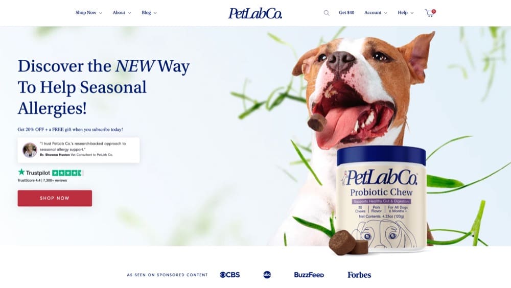 Shopify Store A/B Test Idea Homepage Press Media Mentions below Hero Section Example PetLabCo
