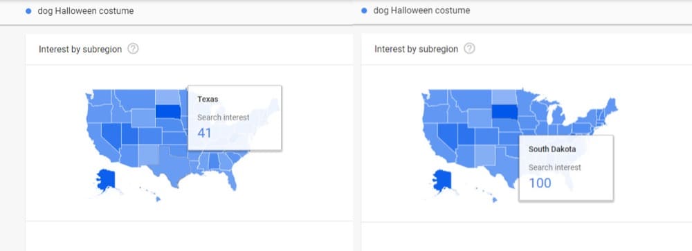 Google Trends reports for “dog Halloween costume”
