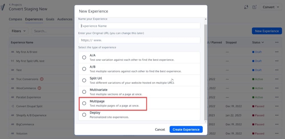 Multipage Testing in Convert Experiences