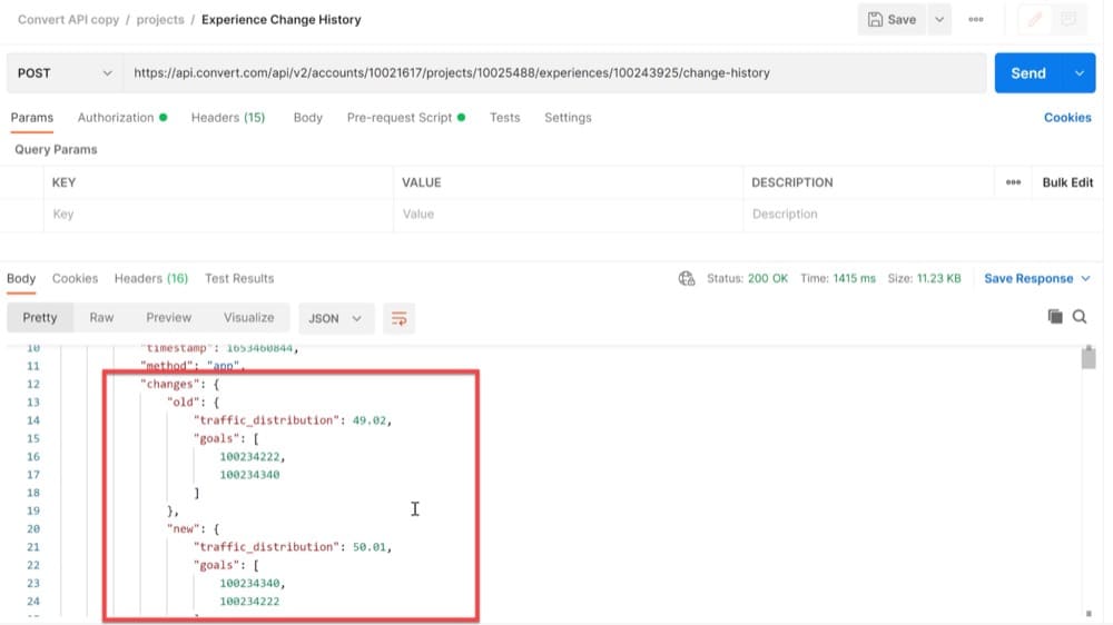 Convert API See Experience Change History