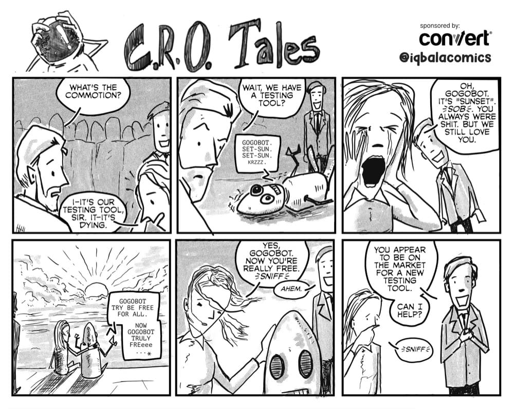 CRO Tales comic Google Optimize sunset