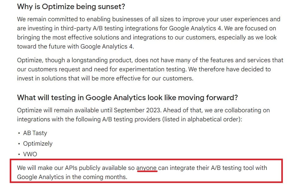 Google Optimize sunset integration partners announcement