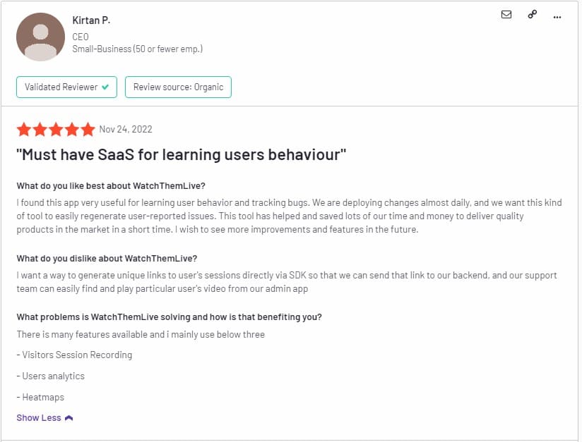 behavior analytics tool WatchThemLive positive review
