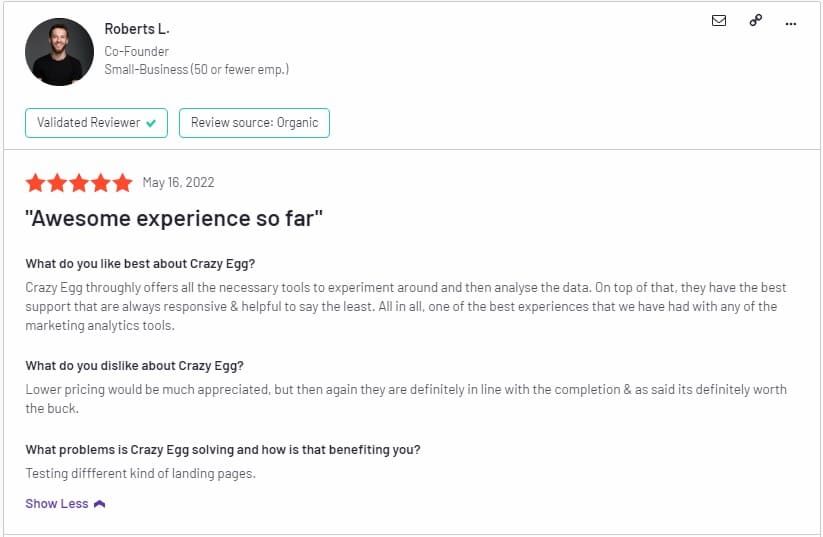 heatmap tool Crazy Egg positive review