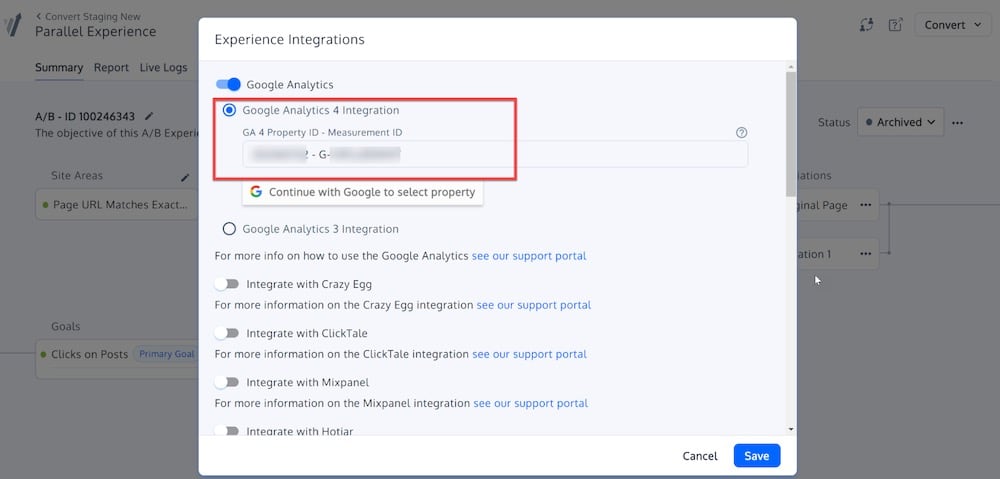 GA4 Enabled For All Tests In a Project That's Integrated