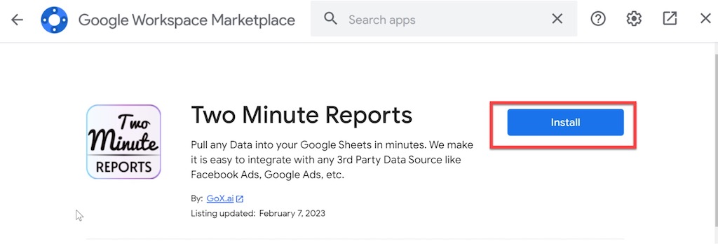 Google Workspace Marketplace Two Minute Reports