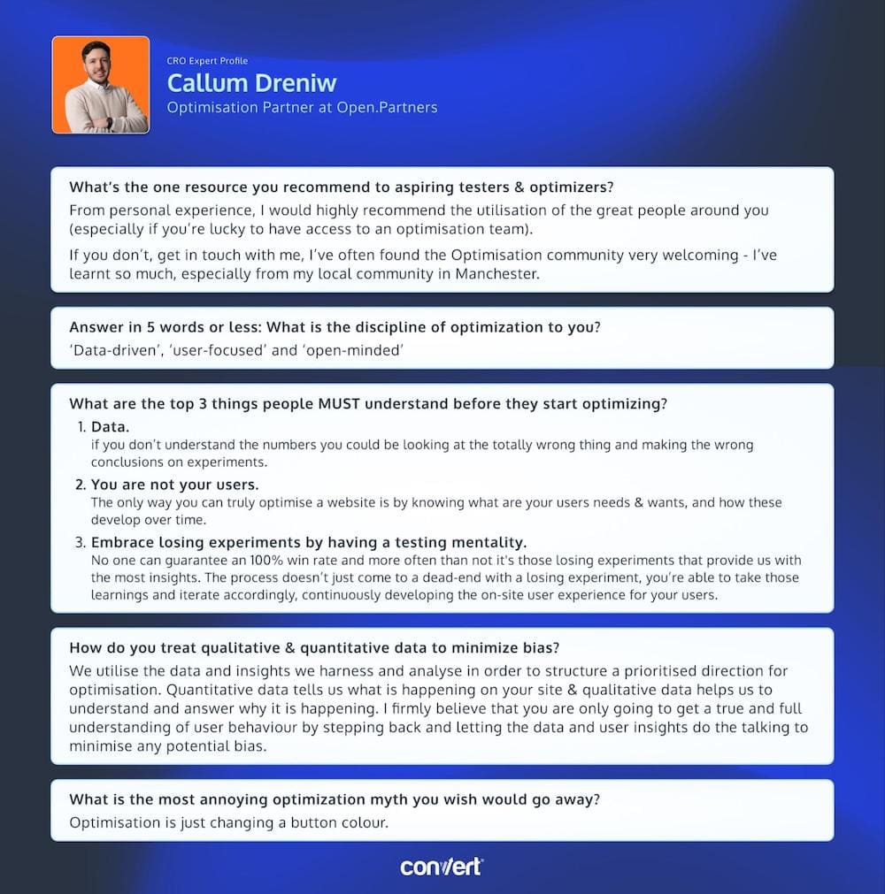 CRO Expert Profile Callum Dreniw