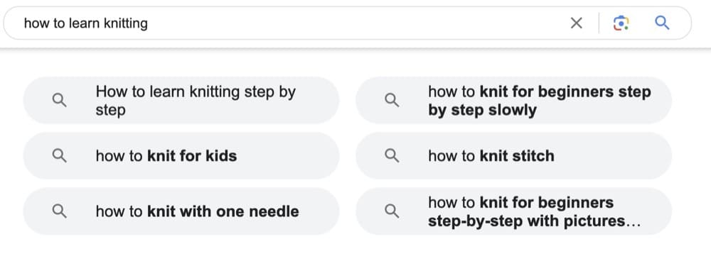 Related keywords for “how to learn knitting”