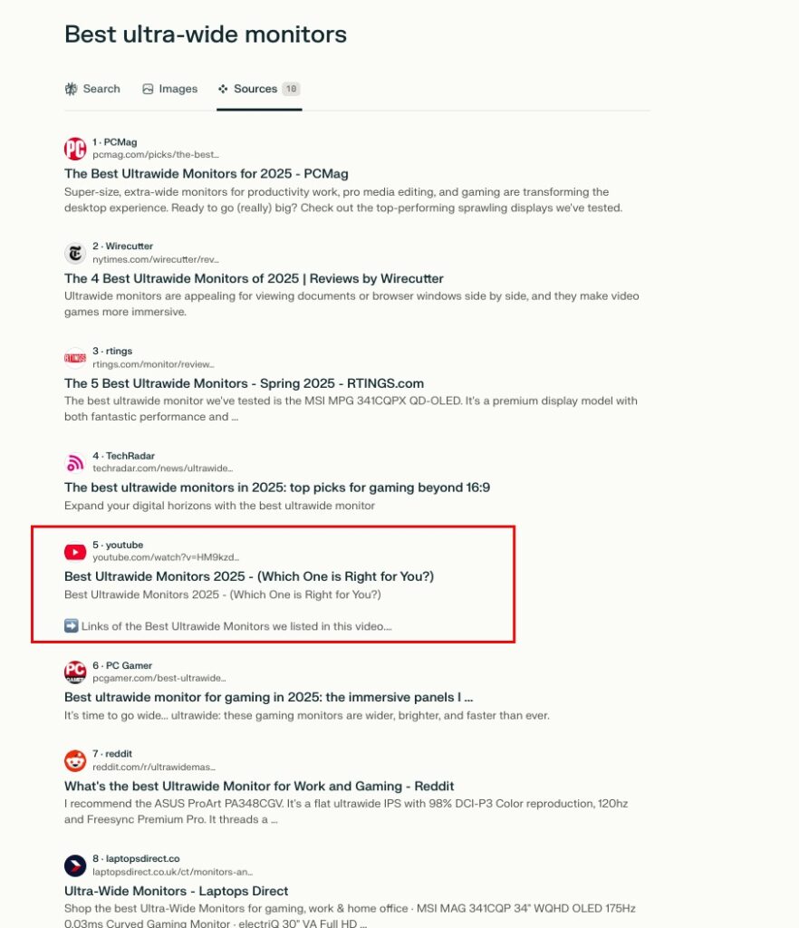 YouTube videos are an important source of AI search results