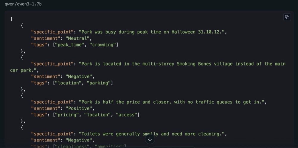 Example of the slightly larger Qwen 1.7B parameter model output