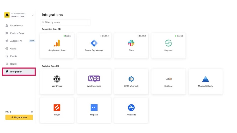 Mida.so UI showing integration with GA4 and others