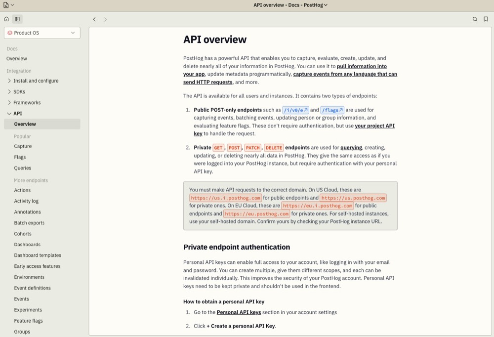 PostHog’s API documentation