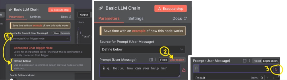 Creating a custom prompt. Select ‘Define below’, then ‘Expression’, then icon to expand