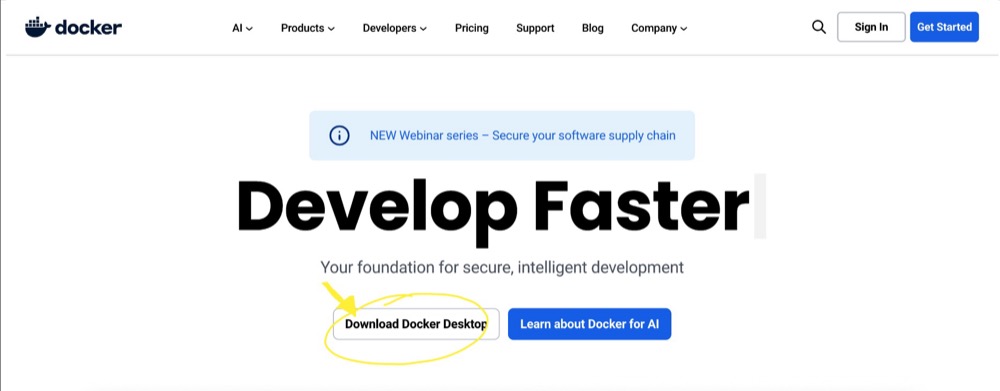 Docker website. Download Docker Desktop
