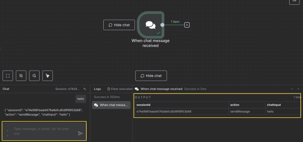 Enter message in chat, see the output on the right